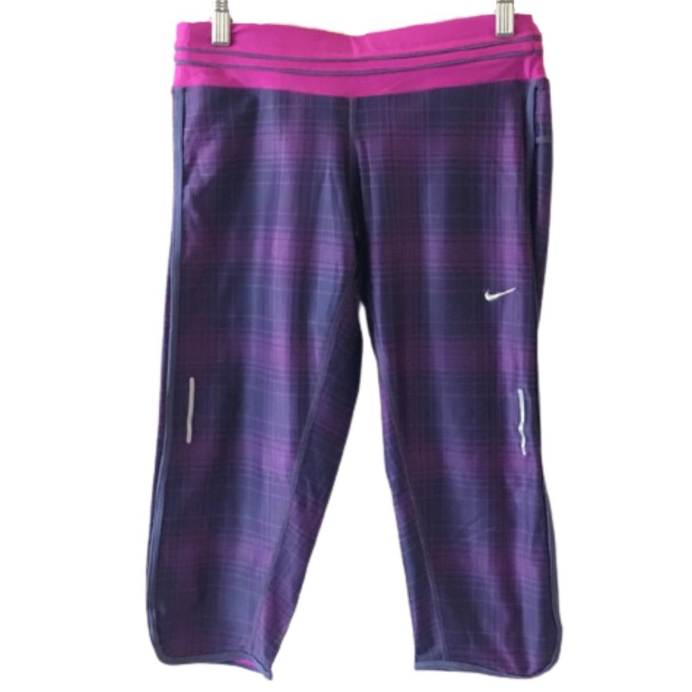 Nike Plaid Dri Fit 18" Running Capri Tight Legging